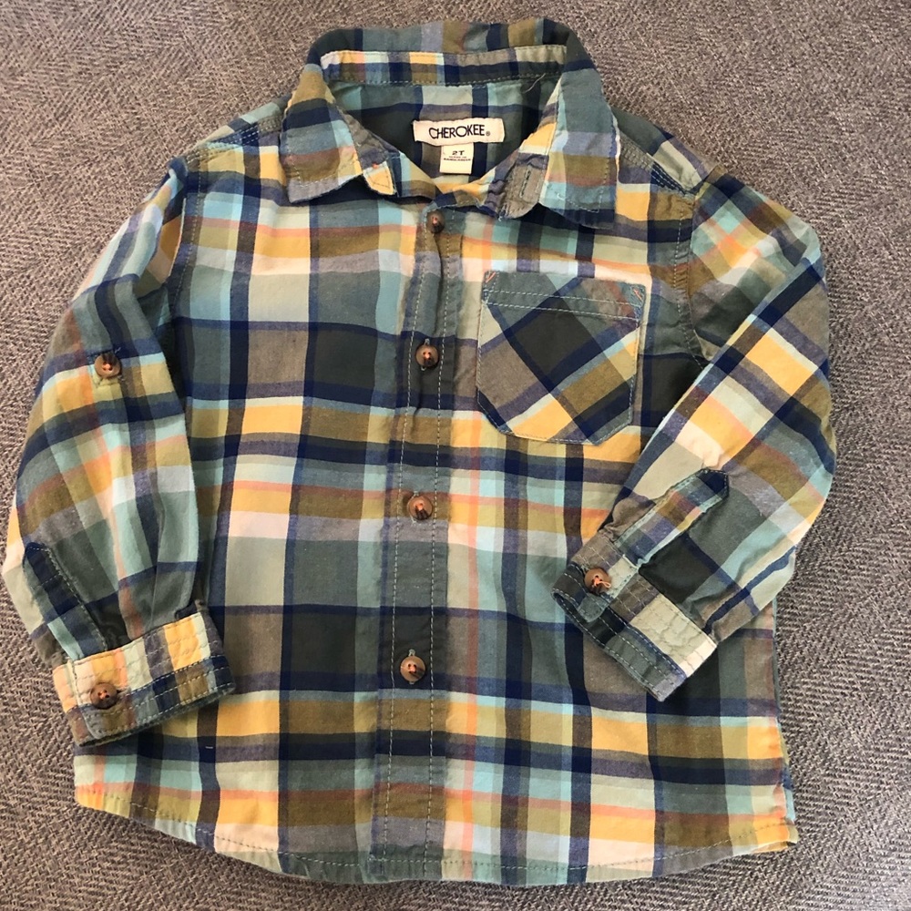 Cherokee plaid long sleeve button down 2T blue, gr